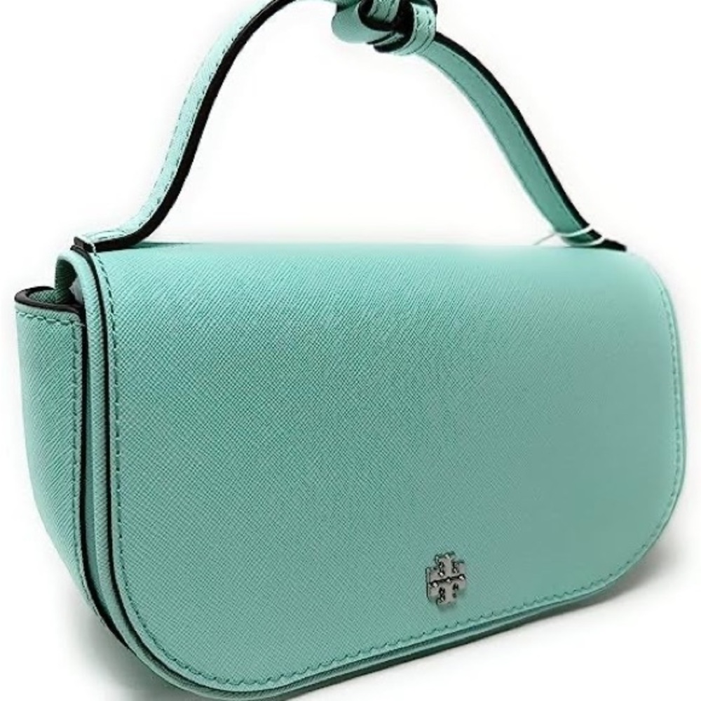$350 authentic Tory Burch soft aqua  Crossbody Bag with Silver hardware